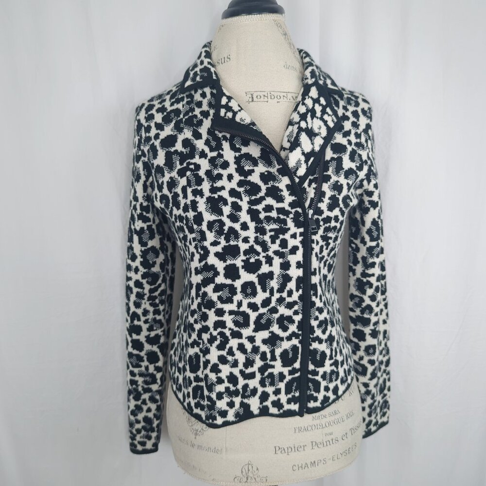 Ann Taylor Knit Blazer SP Small Petite Black Animal Print
